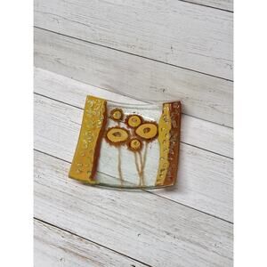 GLASS ART TRINKET TRAY- yellow, flowers, handmade. ESTERNO